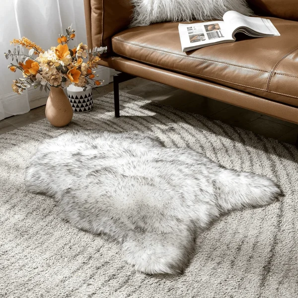 Premium Grey & White Fur Rug – 2x3 FT