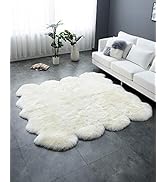HUAHOO Premium Genuine Sheepskin Rug Real Australia Sheepskin Natural Luxury Fluffy Lambskin Fur ...
