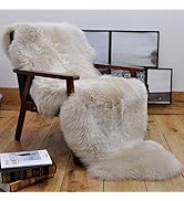 HUAHOO Premium Genuine Sheepskin Rug Linen Real Australia Sheepskin Natural Luxury Fluffy Lambski...