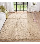 BENRON Fluffy 4x6 Area Rug Plush Bedroom Rug Light Tan Living Room Rug Soft Kids Nursery Rug Non-...