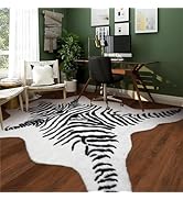 Loinsea Large Zebra Rug 8.4x6.3 Ft Machine Washable Cowhide Area Rug Soft Fluffy Rug Irregular Sh...