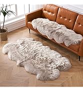 HUAHOO Premium Genuine Sheepskin Rug Linen Real Australia Sheepskin Natural Luxury Fluffy Lambski...