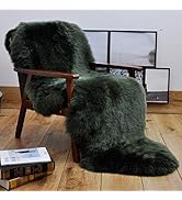 HUAHOO Premium Genuine Sheepskin Rug Green Real Australia Sheepskin Natural Luxury Fluffy Lambski...