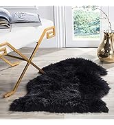 HUAHOO Premium Genuine Sheepskin Rug Black Real Australia Sheepskin Natural Luxury Fluffy Lambski...