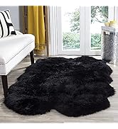 HUAHOO Premium Genuine Sheepskin Rug Black Real Australia Sheepskin Natural Luxury Fluffy Lambski...