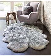 HUAHOO Premium Genuine Sheepskin Rug White Grey Real Australia Sheepskin Natural Luxury Fluffy La...