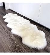 HUAHOO Premium Genuine Sheepskin Rug Real Australia Sheepskin Natural Luxury Fluffy Lambskin Fur ...