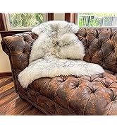 HUAHOO Premium Genuine Sheepskin Rug White Grey Real Australia Sheepskin Natural Luxury Fluffy La...