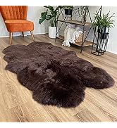 HUAHOO Premium Genuine Sheepskin Rug Brown Real Australia Sheepskin Natural Luxury Fluffy Lambski...
