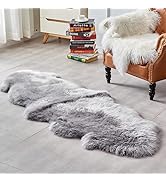 HUAHOO Premium Genuine Sheepskin Rug Grey Real Australia Sheepskin Natural Luxury Fluffy Lambskin...