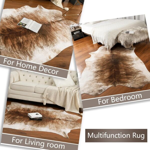 Leatherhubz-AROGAN 8x10 Feet Faux Cowhide Area Rugs for Living Room, Animal Skins Cow Hide Rug for Bedroom, Cool Western Christmas Decor, Thin Leather Cow Hide Carpets Fireplace Rug, Brownish - Image 7