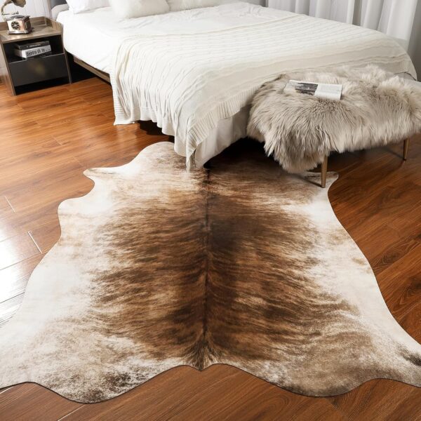 Leatherhubz-AROGAN 8x10 Feet Faux Cowhide Area Rugs for Living Room, Animal Skins Cow Hide Rug for Bedroom, Cool Western Christmas Decor, Thin Leather Cow Hide Carpets Fireplace Rug, Brownish - Image 8