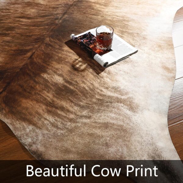 Leatherhubz-AROGAN 8x10 Feet Faux Cowhide Area Rugs for Living Room, Animal Skins Cow Hide Rug for Bedroom, Cool Western Christmas Decor, Thin Leather Cow Hide Carpets Fireplace Rug, Brownish - Image 5