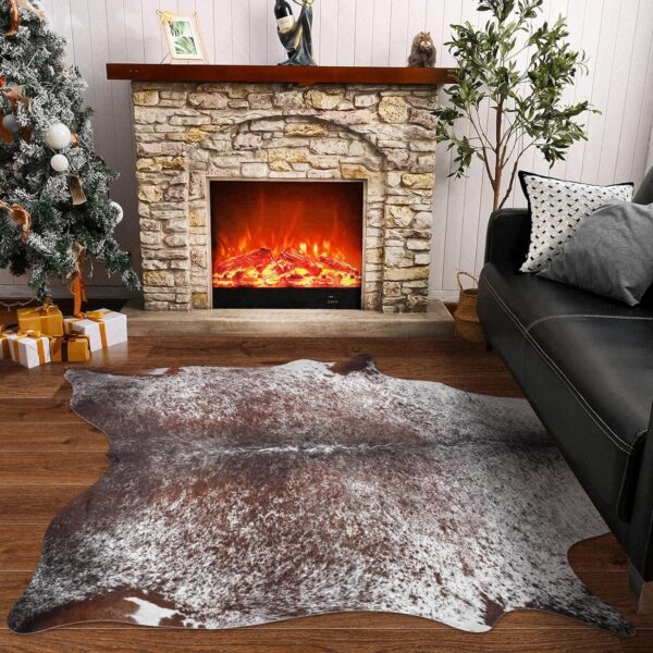 Leatherhubz-Cow Print Rug 4.6x5.2 FT Cowhide Rug Faux Cow Hide Rugs Small Animal Print Carpet Cow Skin Pattern Area Rugs Western Decor for Living Room Bedroom Dining Room