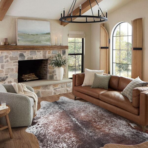 Leatherhubz-Cow Print Rug 4.6x5.2 FT Cowhide Rug Faux Cow Hide Rugs Small Animal Print Carpet Cow Skin Pattern Area Rugs Western Decor for Living Room Bedroom Dining Room - Image 7