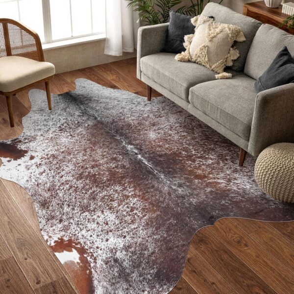 Leatherhubz-Cow Print Rug 4.6x5.2 FT Cowhide Rug Faux Cow Hide Rugs Small Animal Print Carpet Cow Skin Pattern Area Rugs Western Decor for Living Room Bedroom Dining Room - Image 3