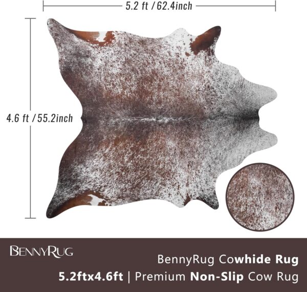 Leatherhubz-Cow Print Rug 4.6x5.2 FT Cowhide Rug Faux Cow Hide Rugs Small Animal Print Carpet Cow Skin Pattern Area Rugs Western Decor for Living Room Bedroom Dining Room - Image 2