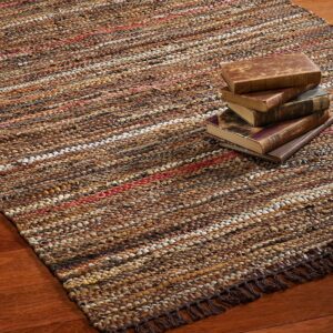 Leatherhubz-HF by LT Tucson Leather Rug, 27 x 45 inches, Handwoven Recycled Leather, Durable and Soft, Brown